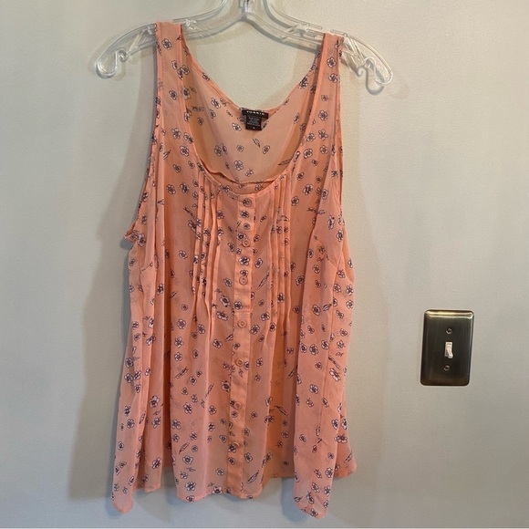 Torrid Coral Sheer Floral Tank Top Size 0 - Picture 1 of 7